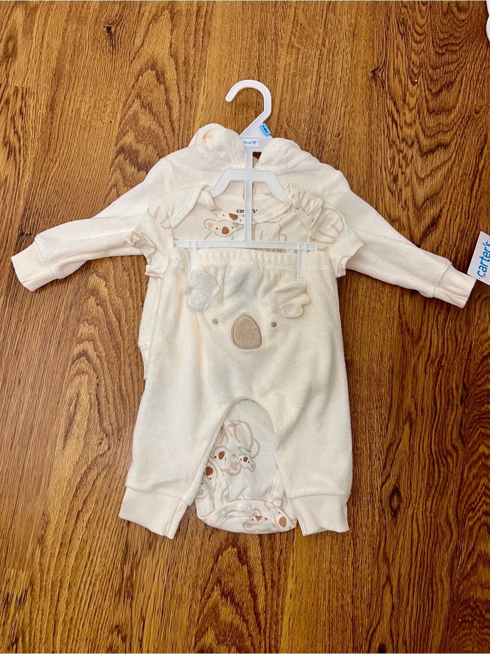 Carter’s Baby 3pc Set 6M Koala Bear Hoodie Bodysuit Pants NWT Neutral